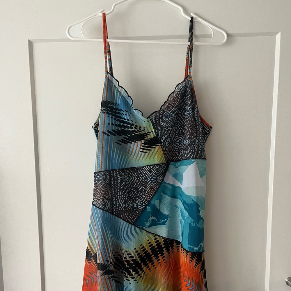 Vibrant Spaghetti Strap Dress with Abstract Design